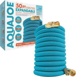 Aqua Joe Expandable Kink Twist Free Garden Hose 5/8" 50 Ft Brass Control Valve